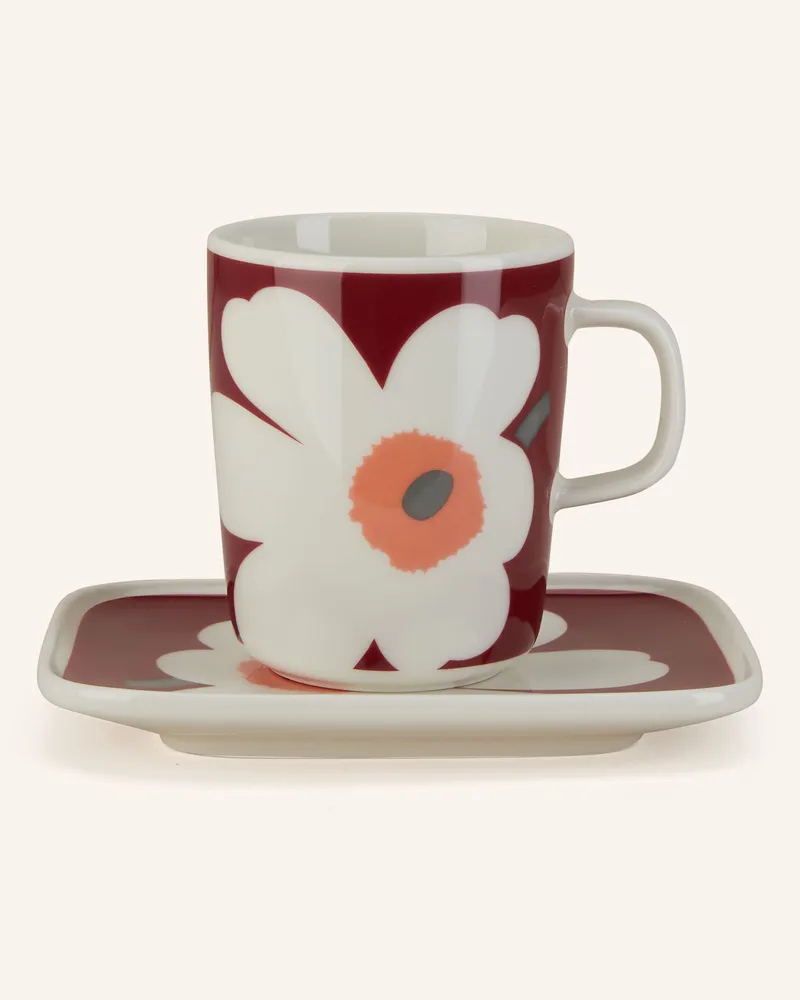 Marimekko Set UNIKKO ANNIVERSARY: Tasse und Teller Dunkelrot