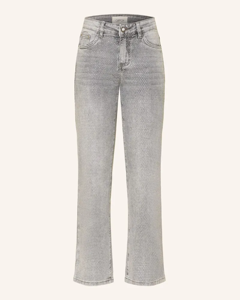 Cartoon Straight Jeans mit Schmucksteinen 9631
