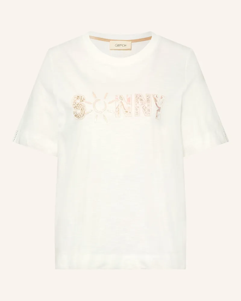 Cartoon T-Shirt Im Materialmix beige Weiss
