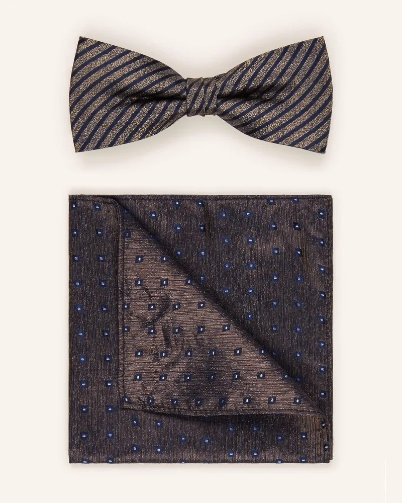 Monti Set: Fliege und Einstecktuch aus Seide Beige