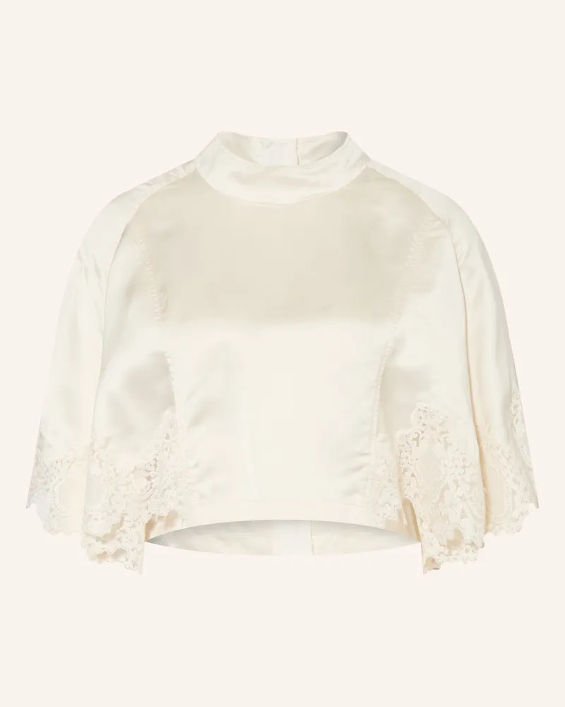 Sandro Cropped-Blusenshirt Aus Satin Mit Spitze weiss Ecru