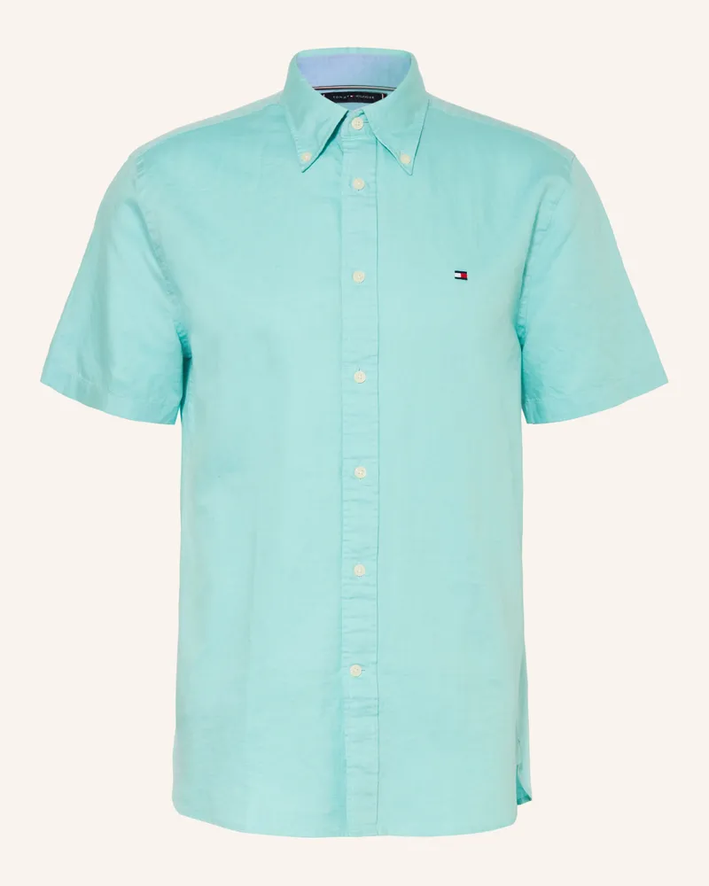 Tommy Hilfiger Kurzarm-Hemd Regular Fit Mit Leinen blau Türkis