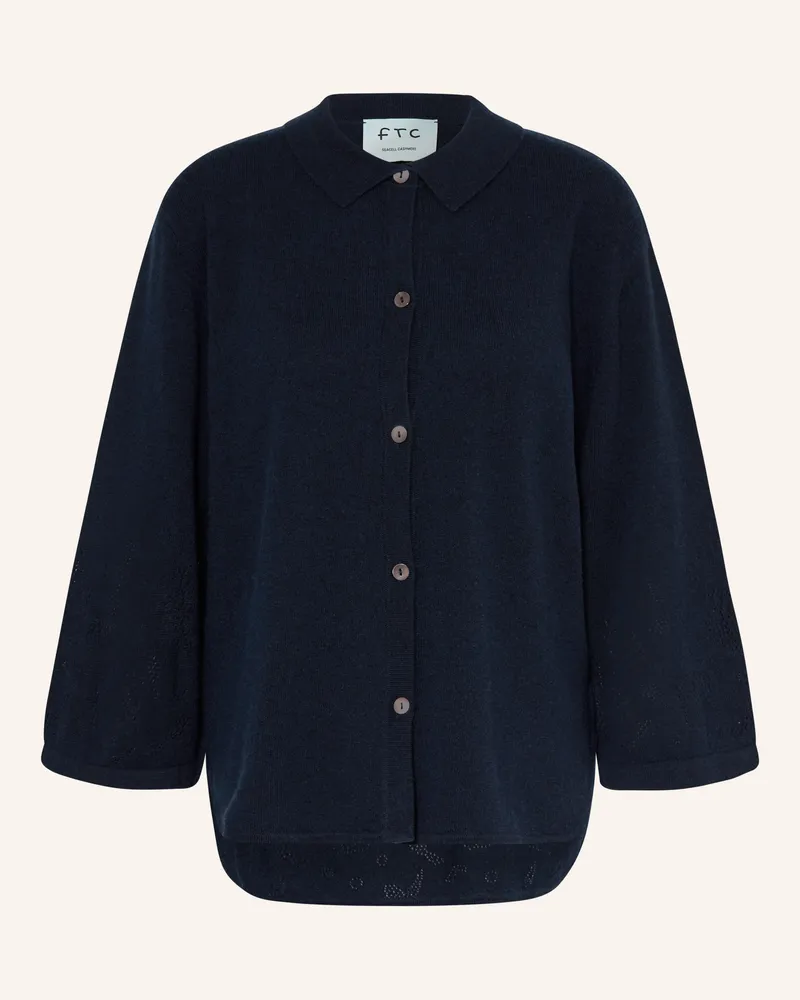 FTC Cashmere Strickjacke Mit Cashmere Und 3/4-Arm blau Dunkelblau