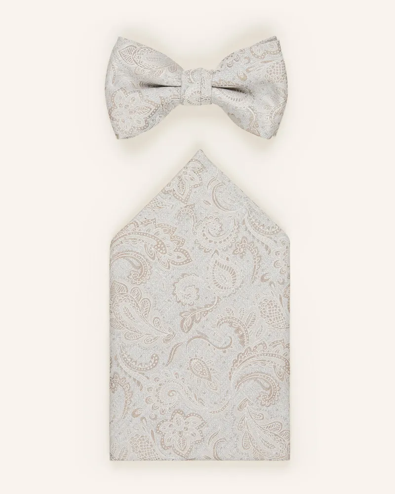 Wilvorst Set: Fliege Und Einstecktuch beige Hellbraun