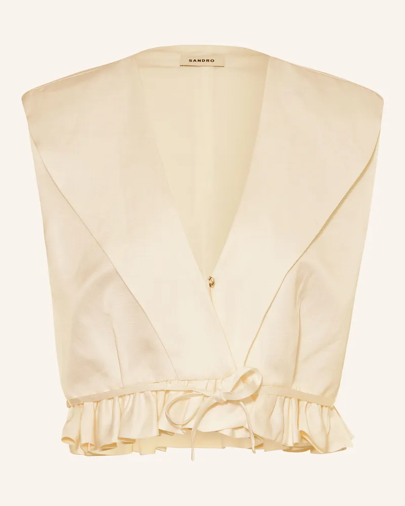Sandro Cropped-Blusentop aus Satin mit Leinen Ecru