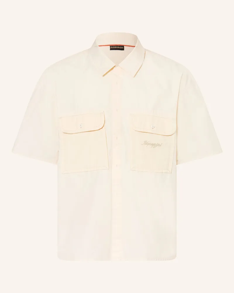 Napapijri Kurzarm-Hemd Oxide Oversized Fit weiss Beige
