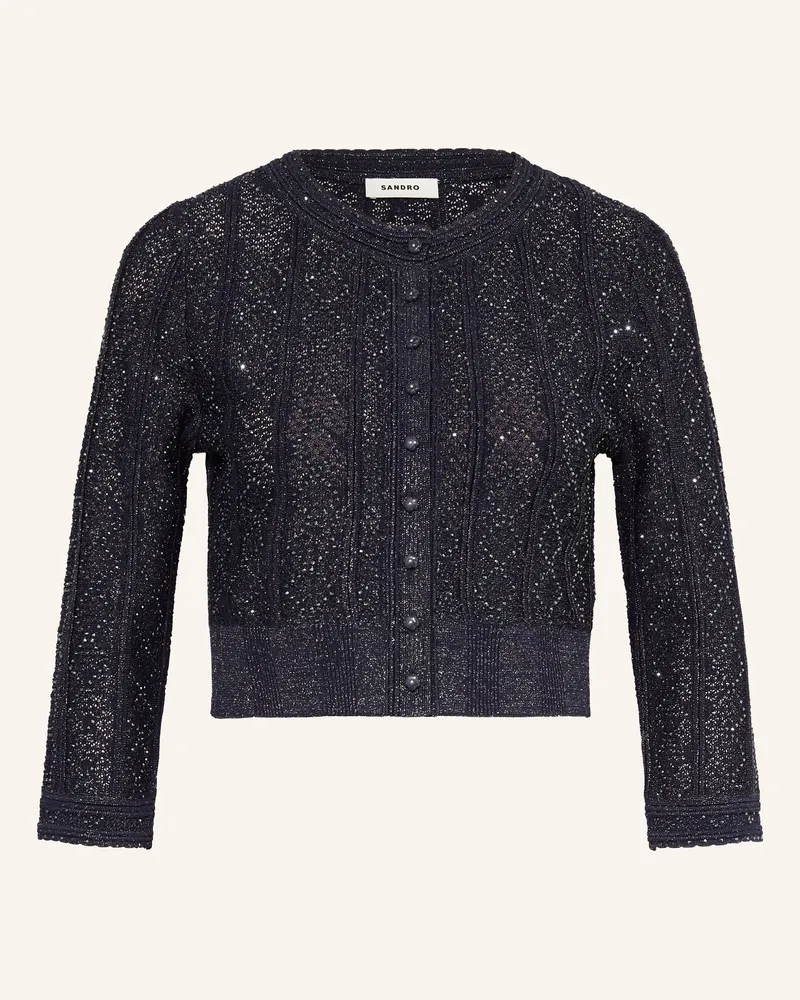 Sandro Strickjacke mit 3/4-Arm und Schmucksteinen Dunkelblau