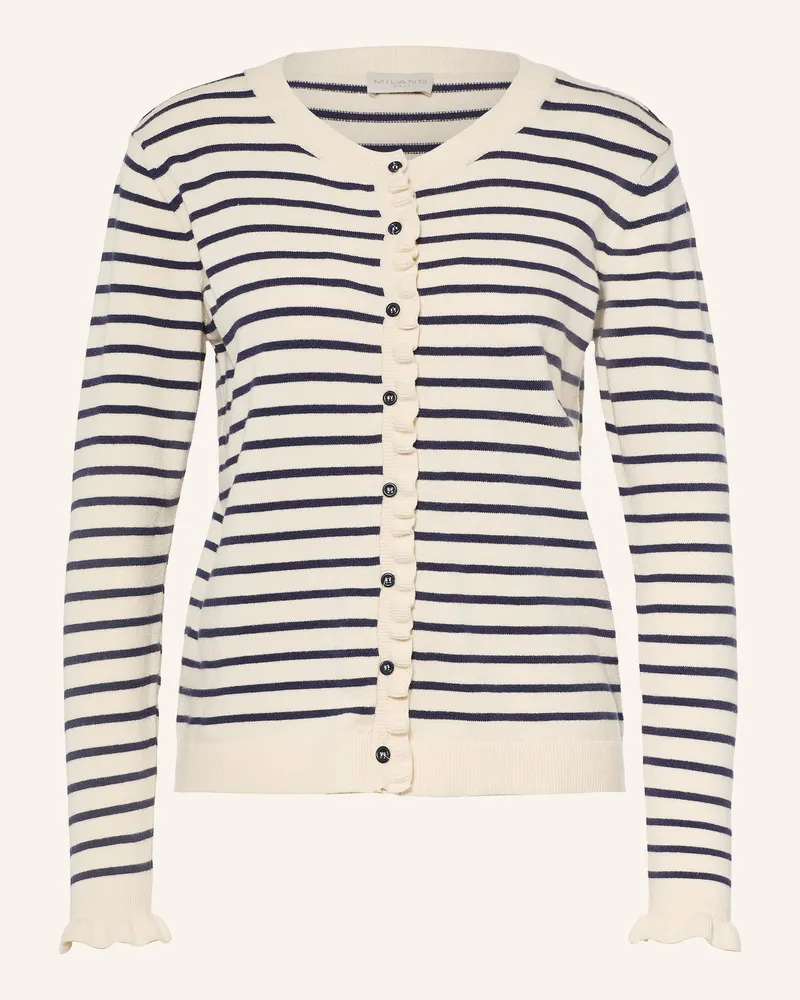 Milano Italy Strickjacke Mit Rüschen weiss Creme