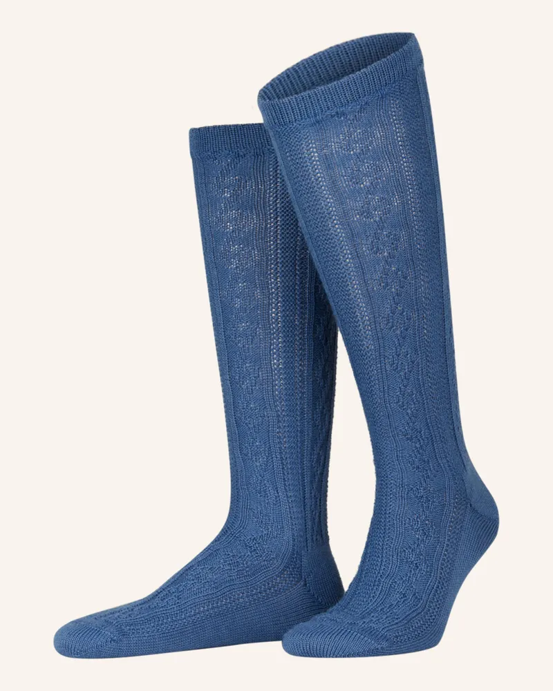 Lusana Trachten-Kniestrümpfe aus Merinowolle Blau