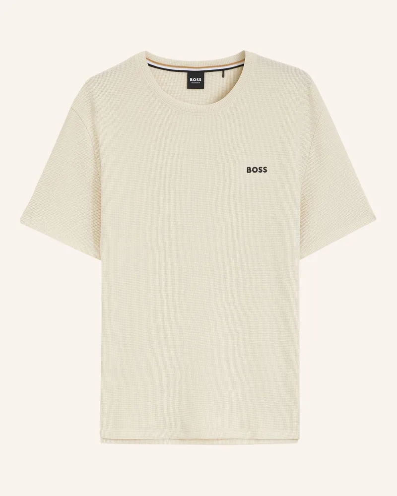 HUGO BOSS Pyjama-Oberteil Waffle T-Shirt Regular Fit weiss Weiss