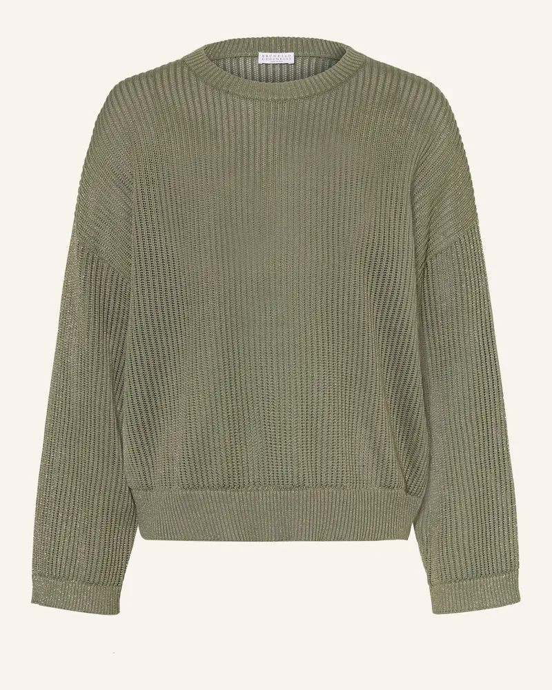 Brunello Cucinelli Pullover Mit Glitzergarn gruen Oliv