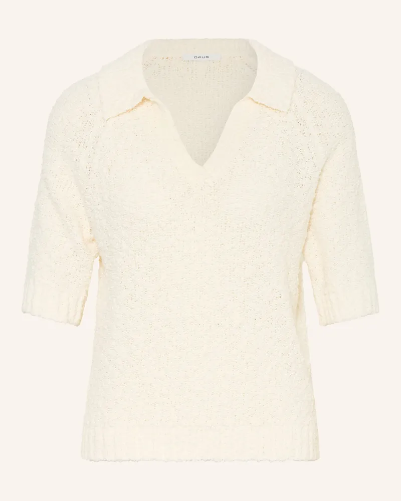 OPUS Strick-Poloshirt Posilly Aus Bouclé weiss Ecru