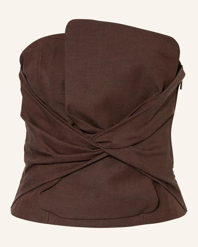 COMMA Off-Shoulder-Top mit Leinen Dunkelbraun