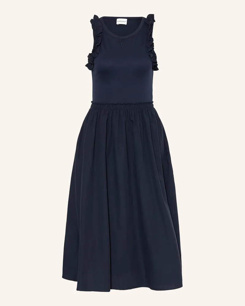 Claudie Pierlot Kleid im Materialmix mit Rüschen Dunkelblau
