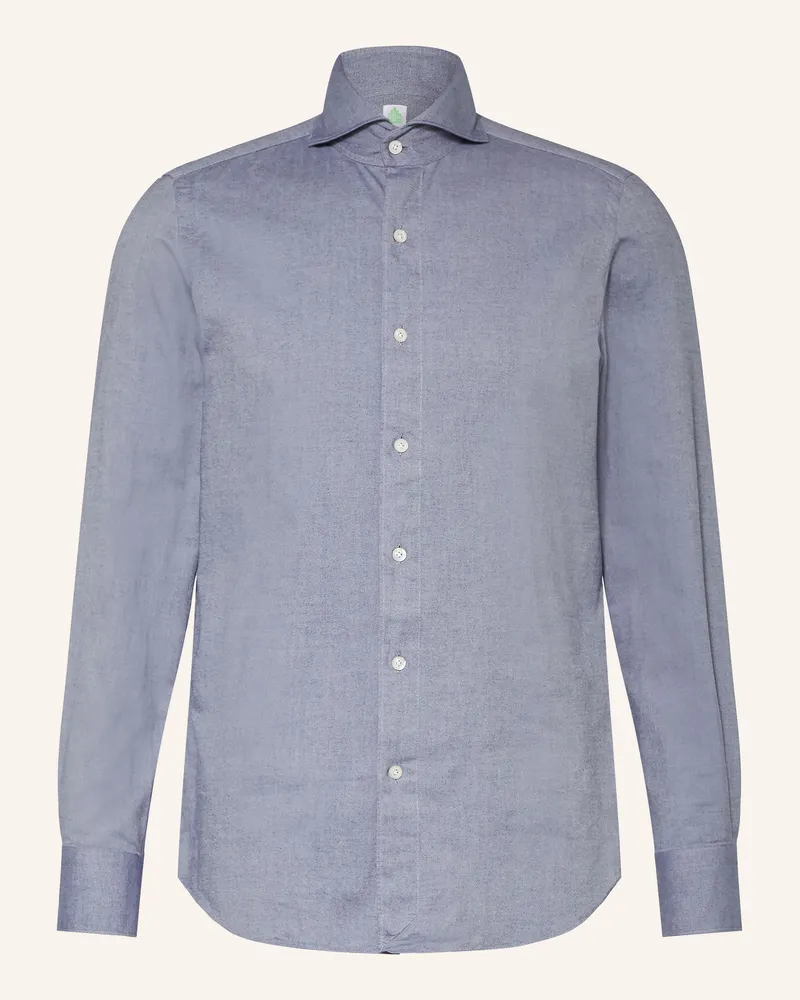 Finamore 1925 Flanellhemd Tokyo Sergio Slim Fit blau Hellblau