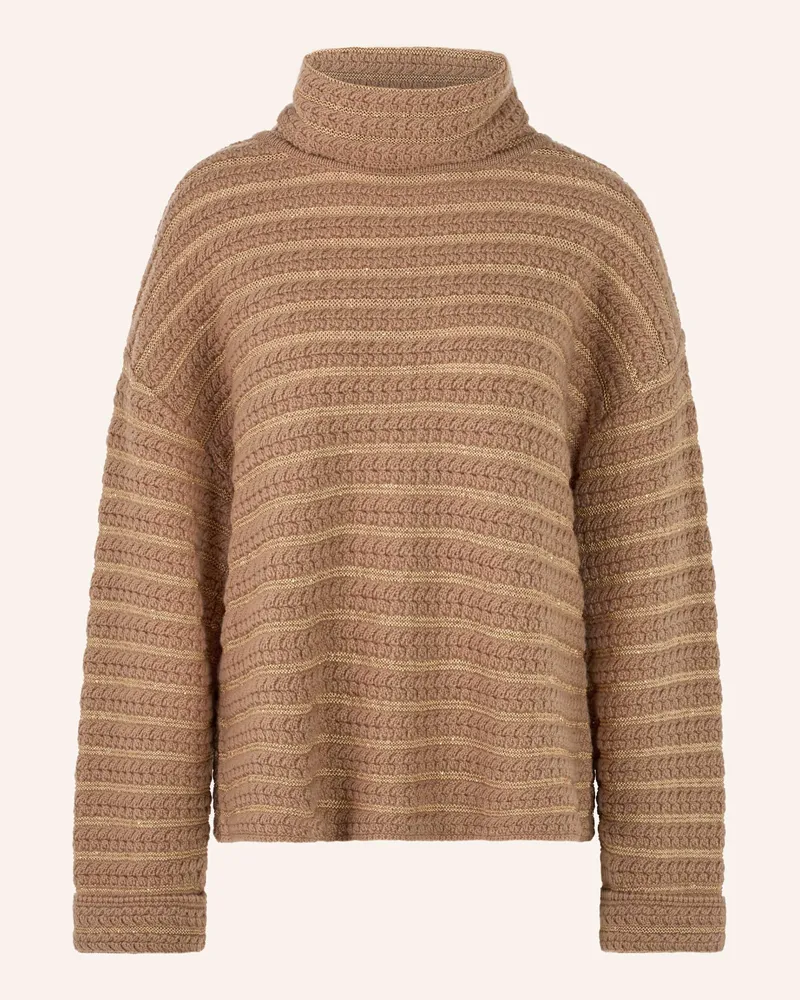 Marc Cain Oversized-Rollkragenpullover mit Cashmere und Pailletten Camel
