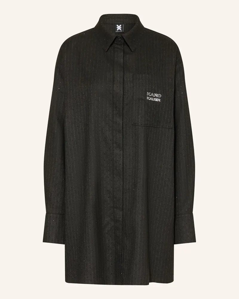 Karo Kauer Oversized-Hemdbluse Mit Schmucksteinen schwarz Schwarz
