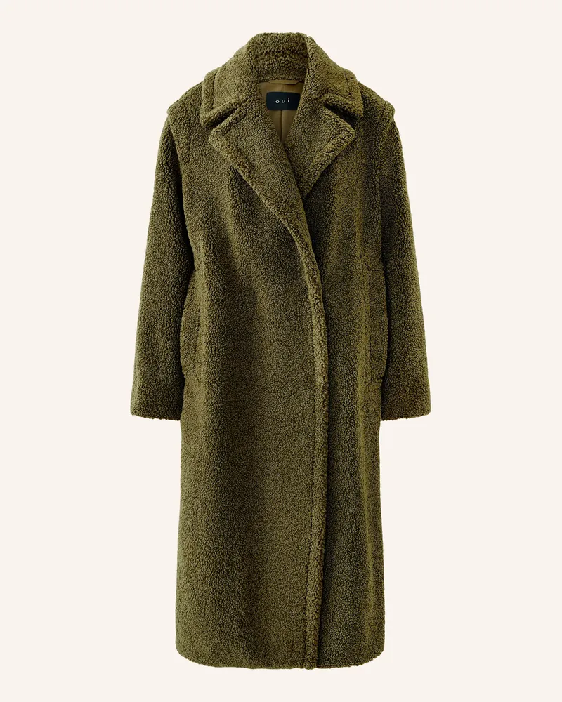 Oui  Teddyfell-Mantel Dunkelgrün