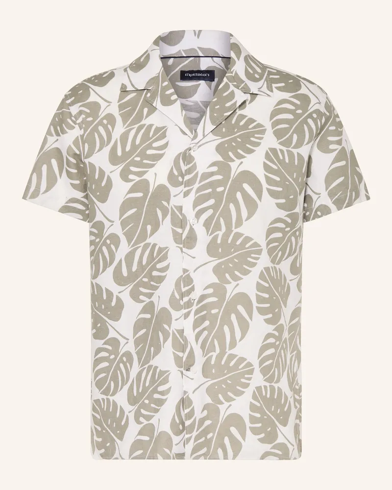 Strokesman's Resorthemd Comfort Fit Mit Leinen braun Creme