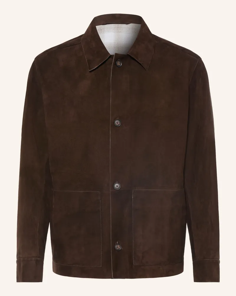 HUGO BOSS Leder-Overjacket Mandrian braun Dunkelbraun