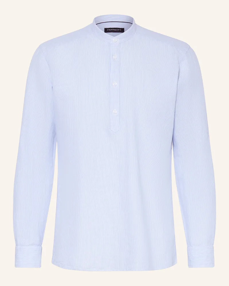 Strokesman's Hemd Regular Fit Mit Leinen Und Stehkragen blau Hellblau