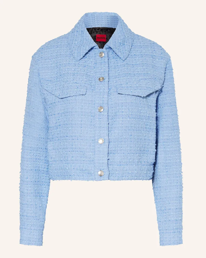 HUGO BOSS Cropped-Blazer AKULANNA aus Tweed Hellblau