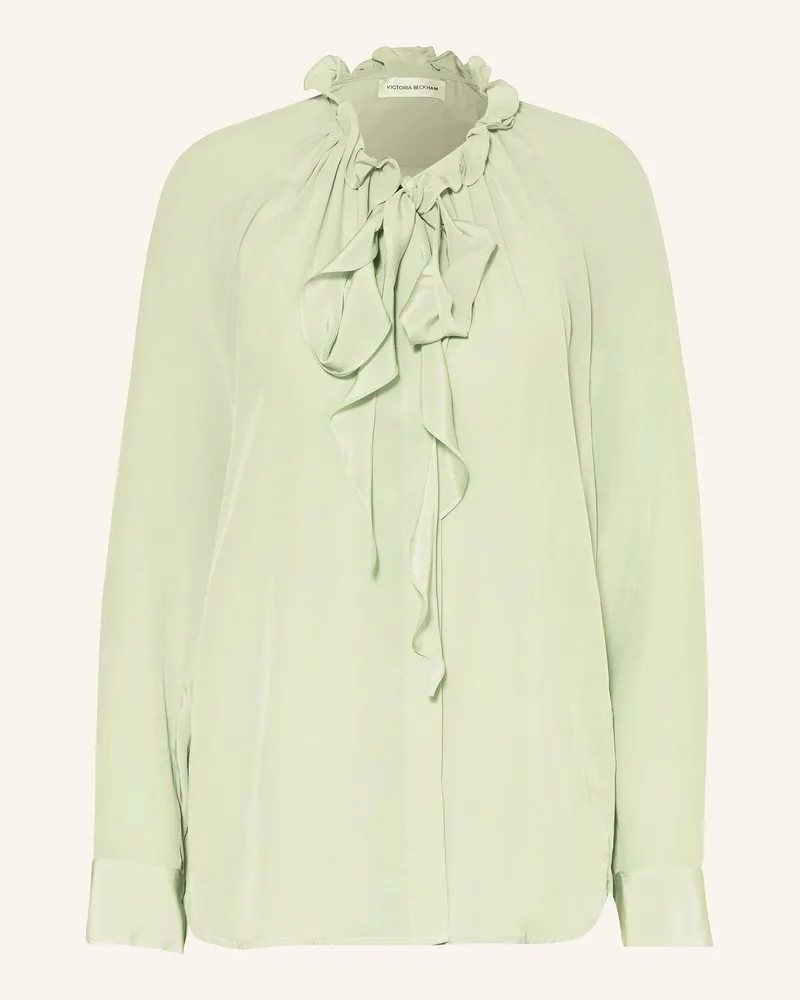 Victoria Beckham Seidenbluse mit Schluppe und Rüschen Hellgrün