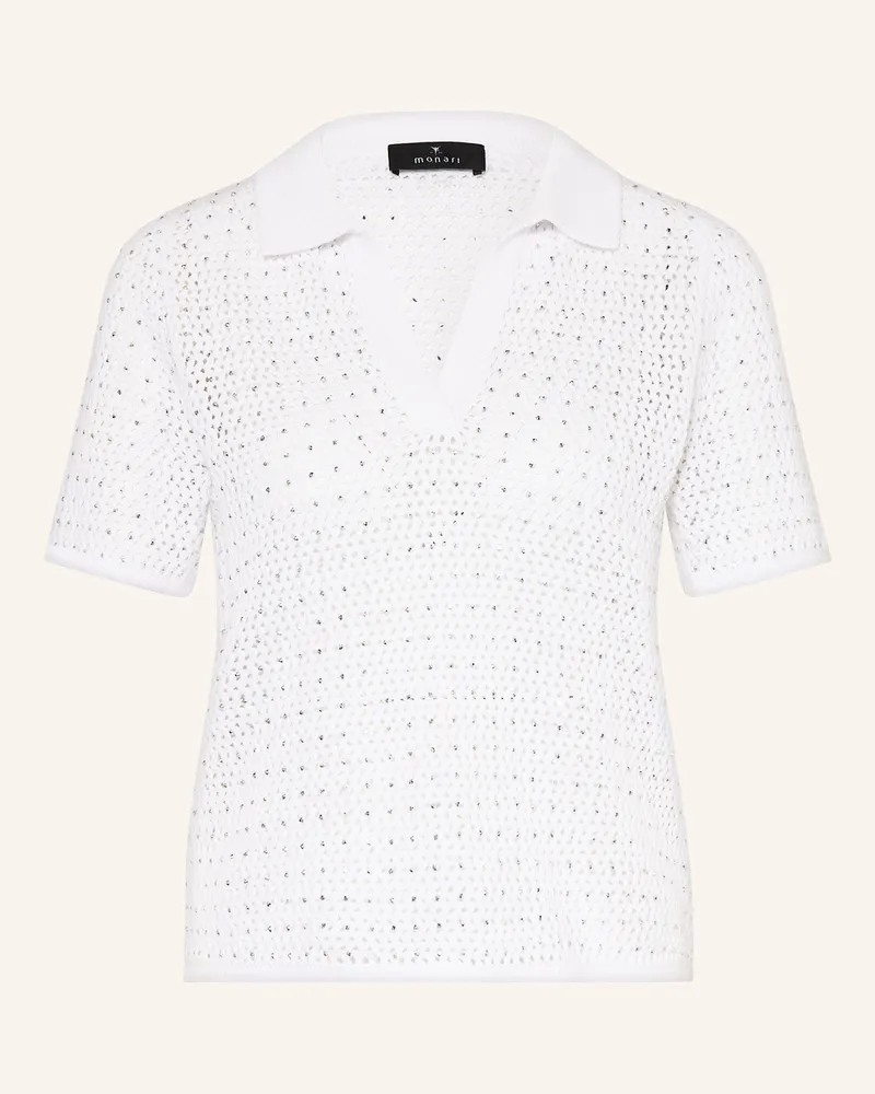 monari Strickshirt mit Schmucksteinen Weiss