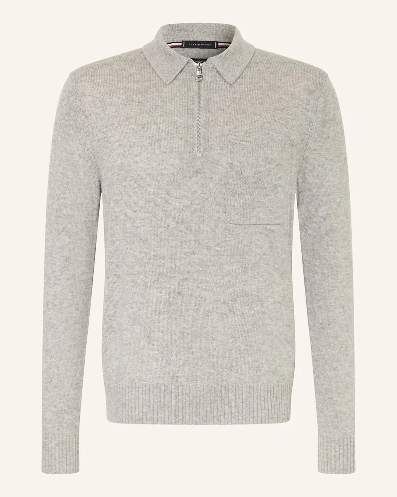 Tommy Hilfiger Strick-Poloshirt Hellgrau