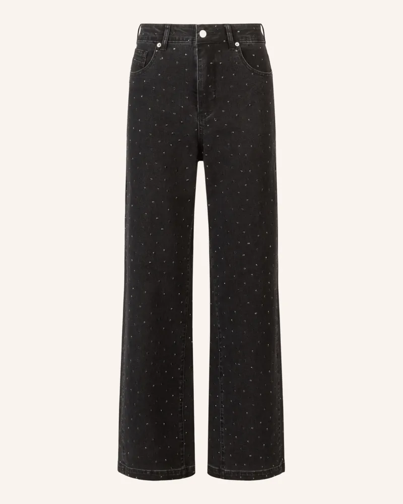 Apart Weite Jeans mit Kristallsteinen Schwarz