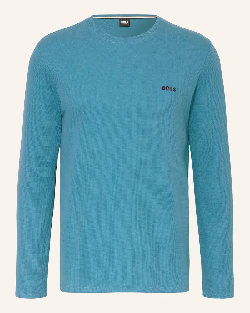 HUGO BOSS Schlafshirt Waffle blau Türkis