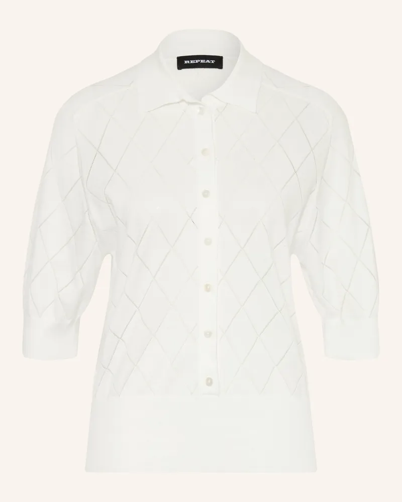 Repeat Strick-Poloshirt weiss Weiss