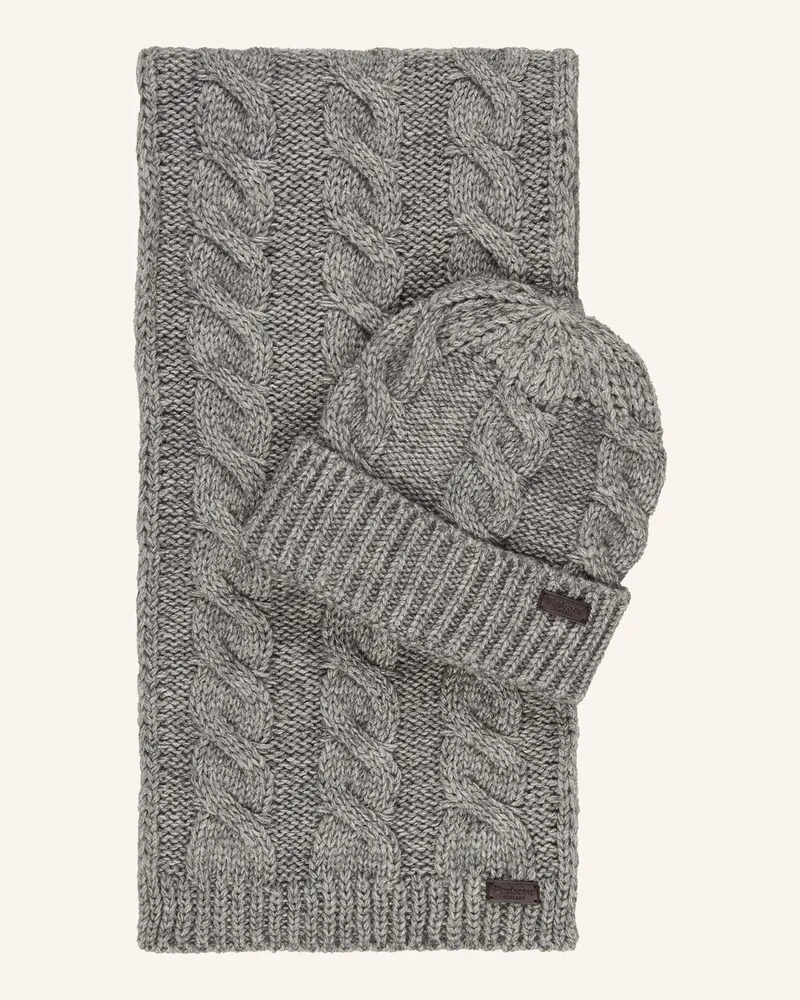 Barbour Set JESMOND: Schal und Mütze Grau