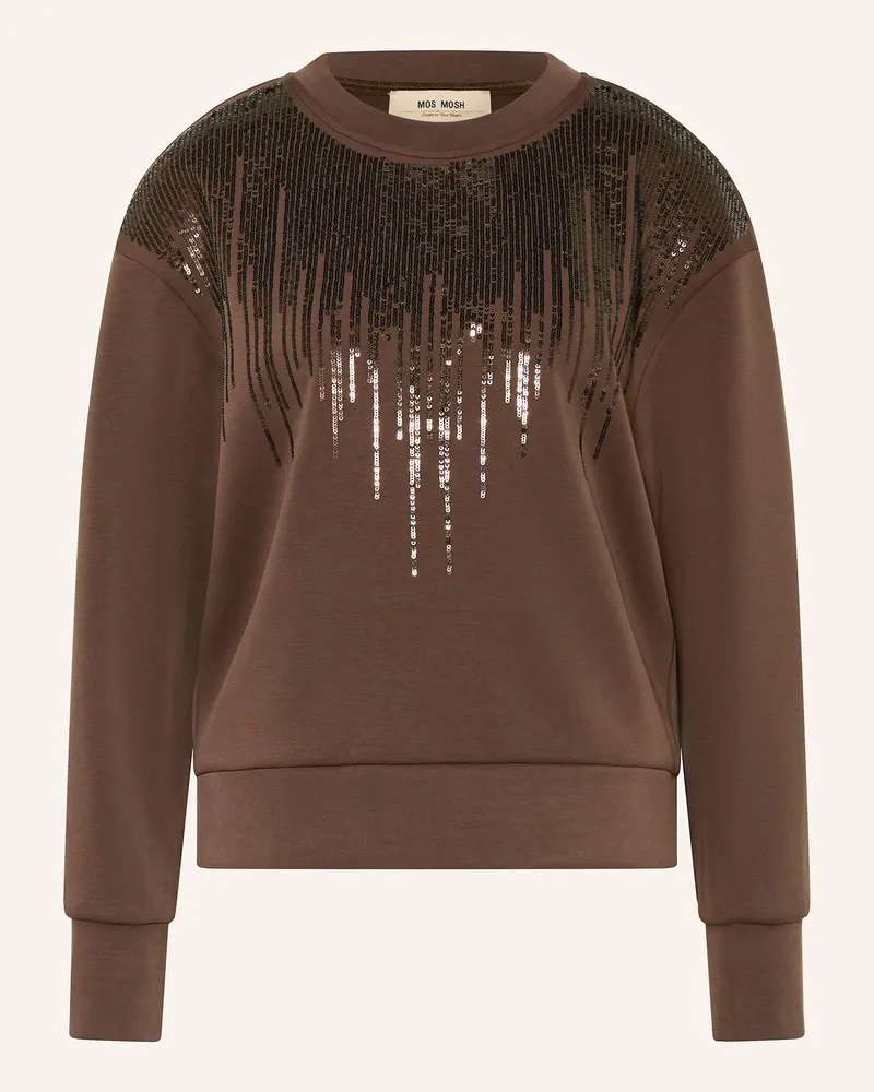 Mos Mosh Sweatshirt MMNEVE mit Pailletten Dunkelbraun