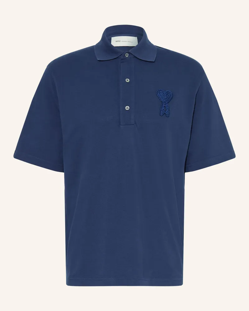 AMI Paris Piqué-Poloshirt blau Dunkelblau