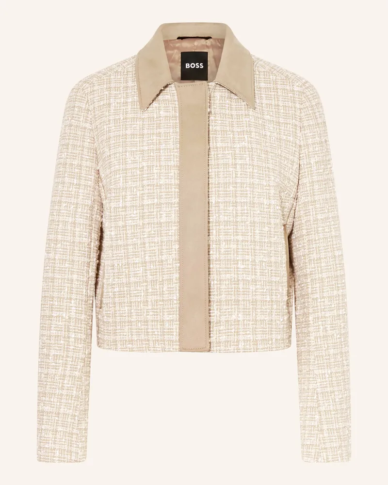 HUGO BOSS Kastenjacke JIARIA aus Tweed Beige