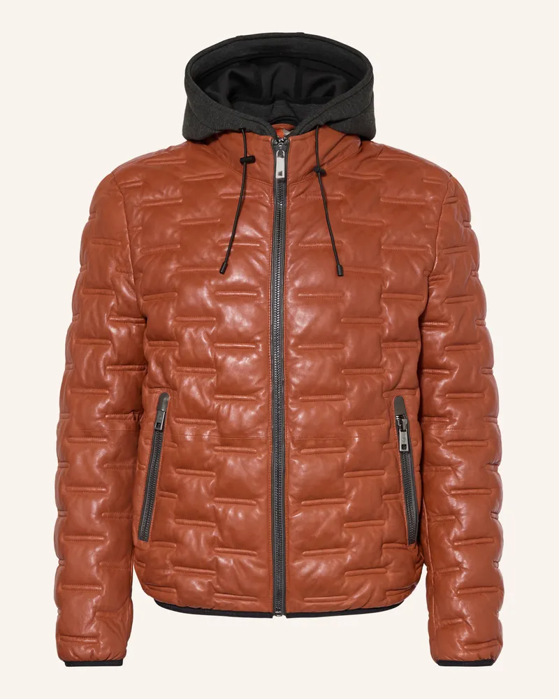 Milestone Lederjacke Msalonso Mit Herausnehmbarer Blende Und Abnehmbarer Kapuze braun Dunkelorange