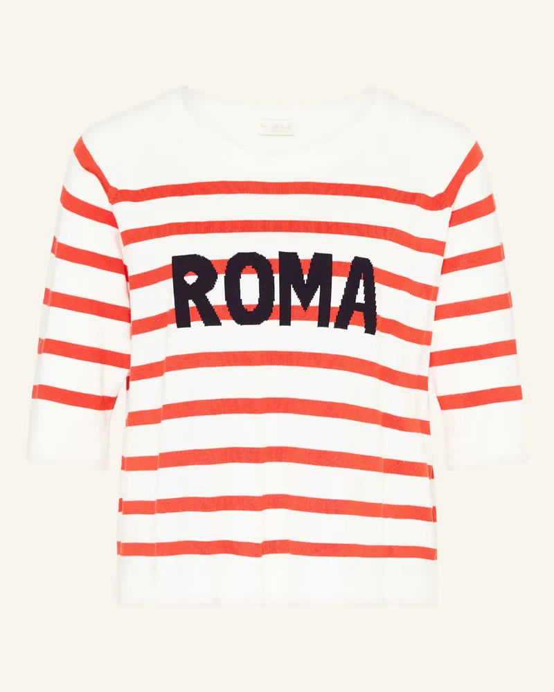 Milano Italy Oversized-Pullover Mit 3/4-Arm rot Weiss