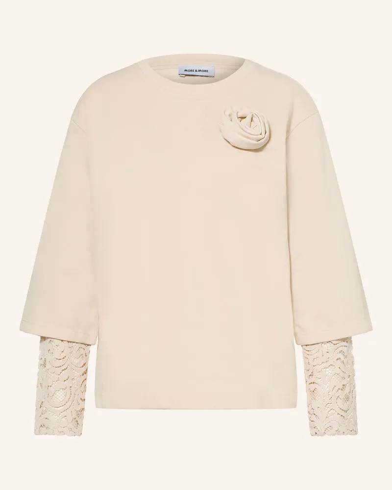 More & More Sweatshirt Mit Spitze weiss Beige