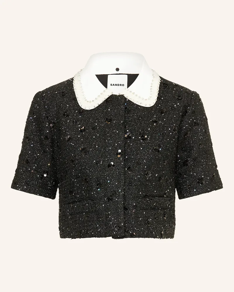 Sandro Tweed-Jacke mit abnehmbarem Kragen Schwarz