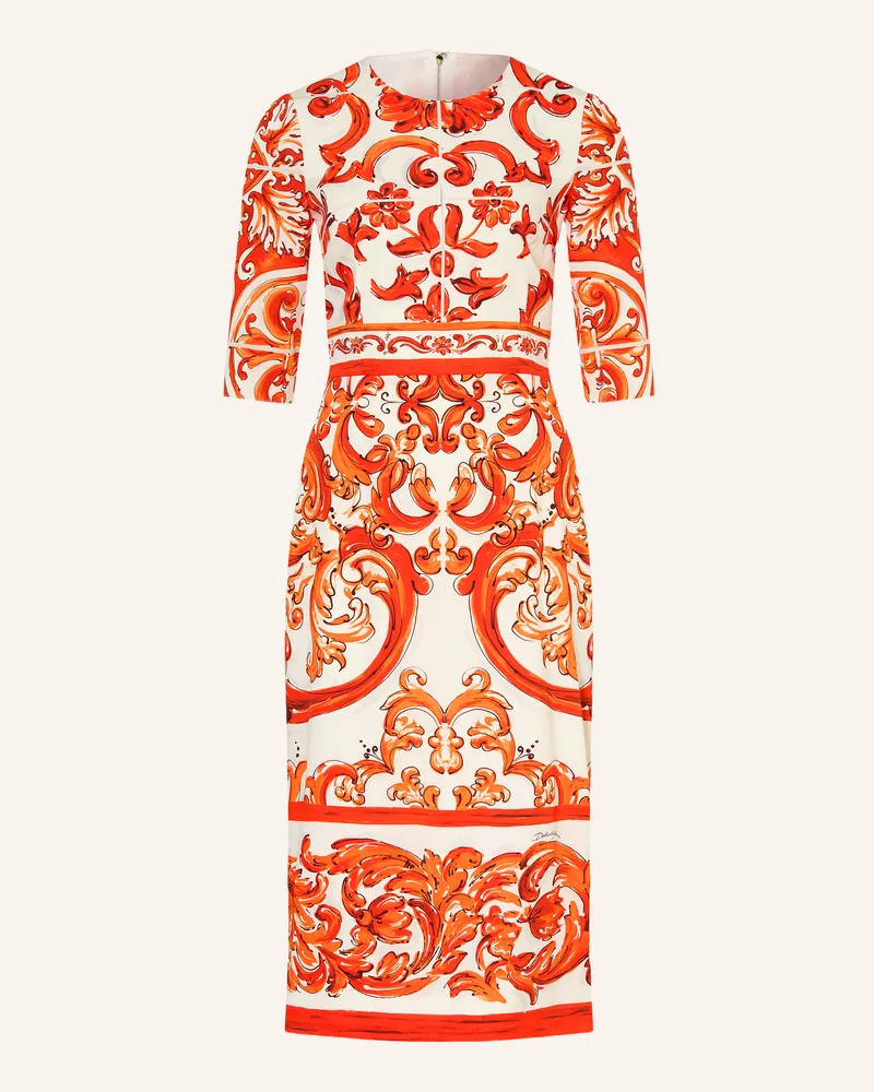 Dolce & Gabbana Kleid Mit Seide Und 3/4-Arm orange Orange
