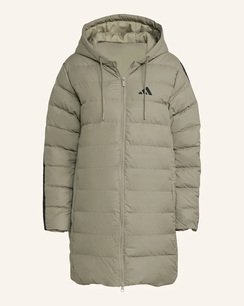 adidas ESSENTIALS CLIMAWARM 3-STREIFEN LIGHT DAUNENPARKA MIT KAPUZE Silber