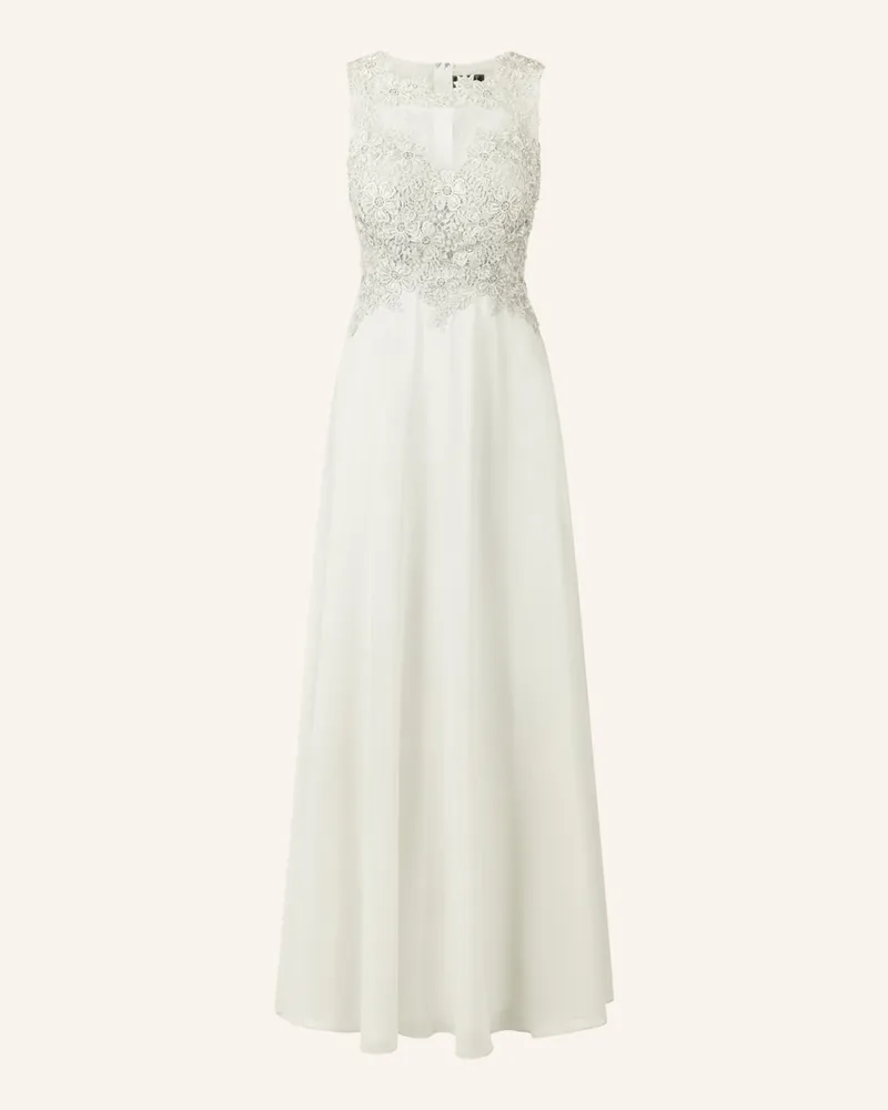 Apart Abendkleid mit Lochspitze und Schmucksteinen Creme