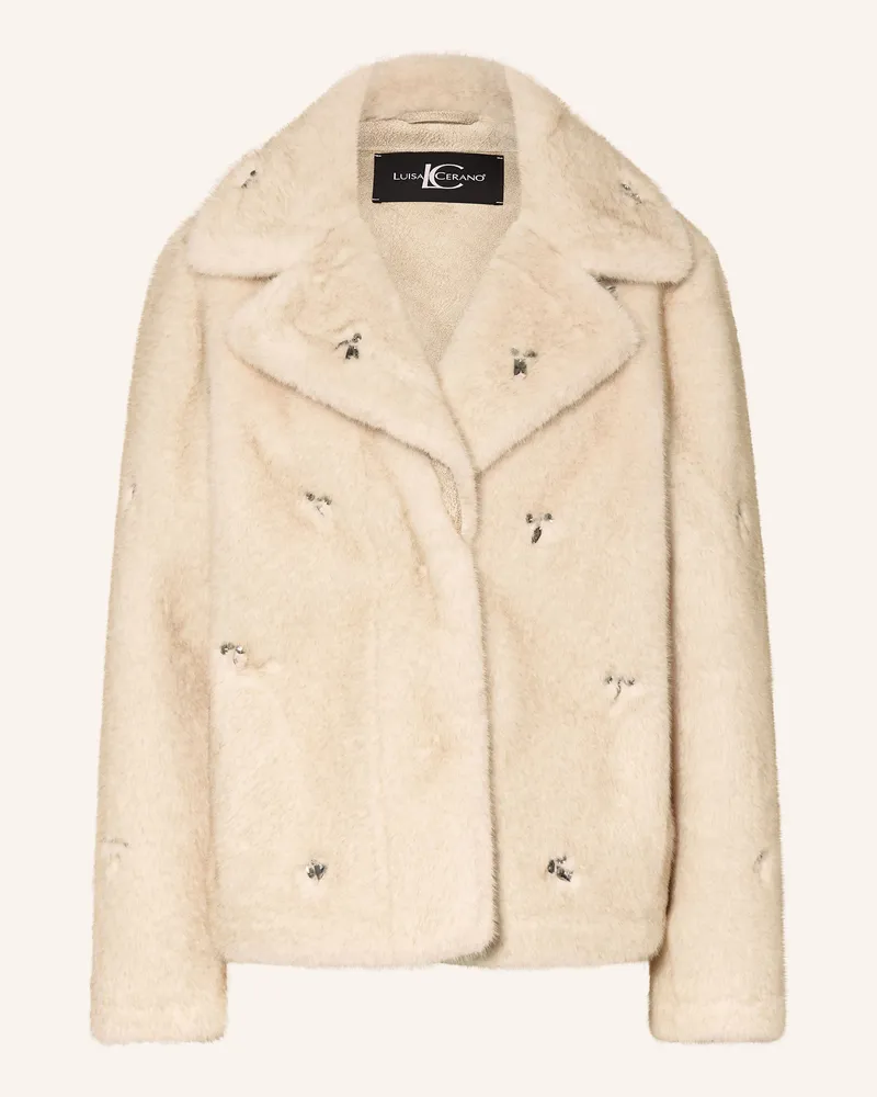 Luisa Cerano Kunstpelz-Jacke mit Schmucksteinen Creme