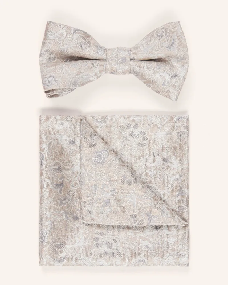 Wilvorst Set: Fliege Und Einstecktuch beige Beige