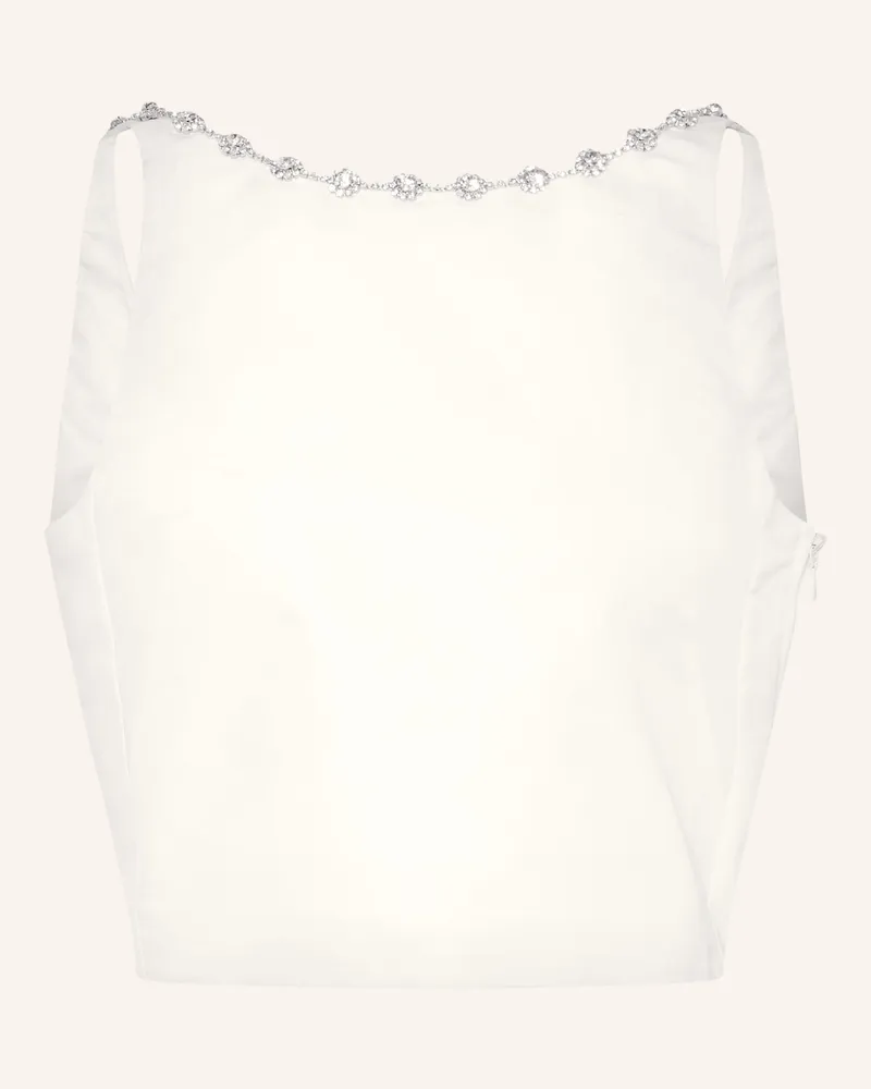 Maje Cropped-Top Aus Satin Mit Schmucksteinen weiss Weiss