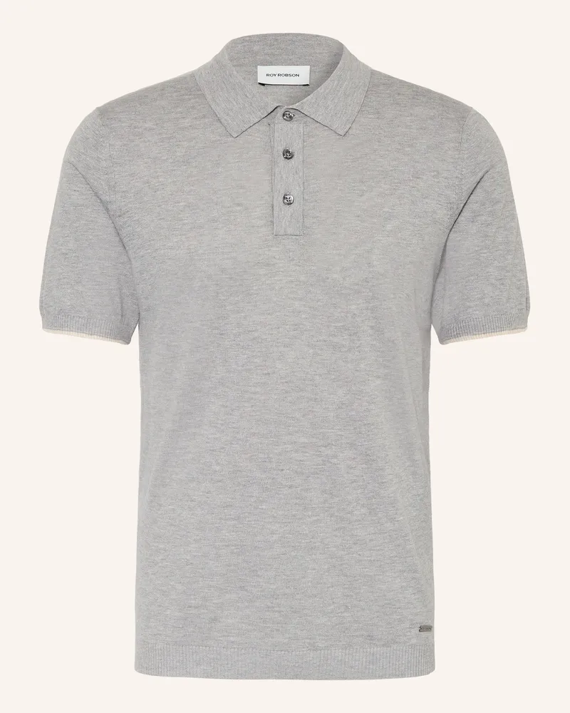 Roy Robson Strick-Poloshirt mit Leinen Hellgrau
