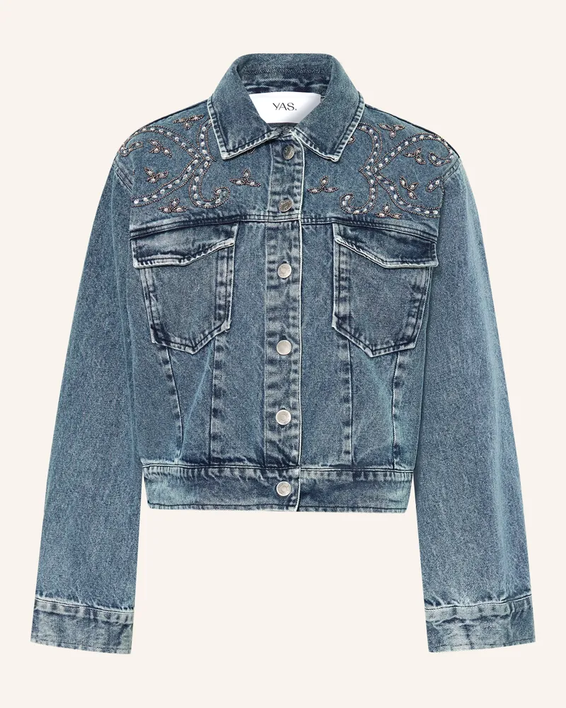 Y.A.S Jeansjacke Mit Schmucksteinen blau Light