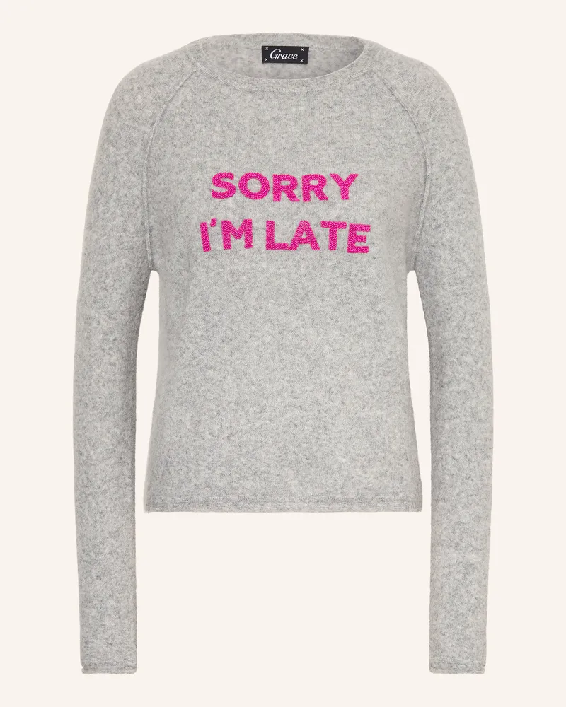 Grace Pullover Sorry I'm Late Mit Schmuckperlen grau Grau