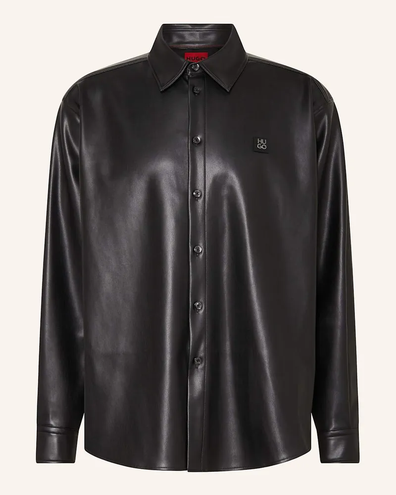 HUGO BOSS Overshirt ELLISOE in Lederoptik Schwarz